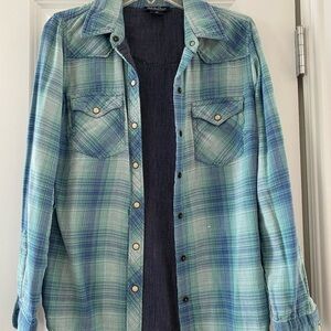 Lucky Brand Blue Teal Plaid Button-Up Shirt